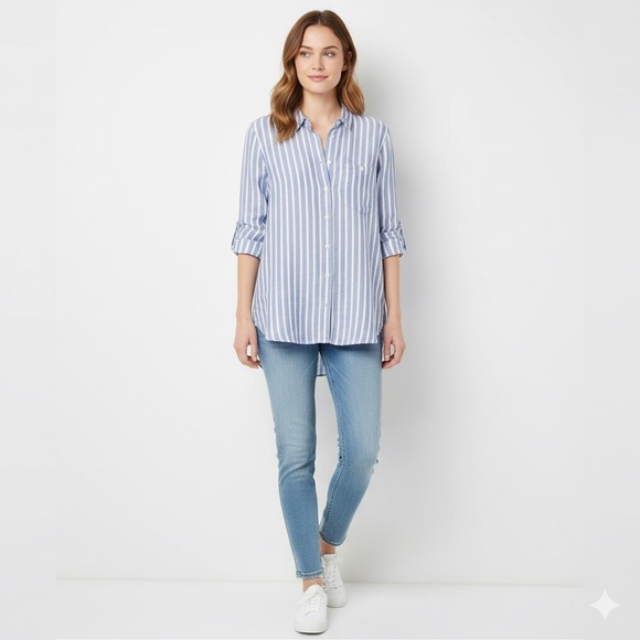 J. Crew Tops - J. Crew Men's Blue and White Striped Casual Shirt